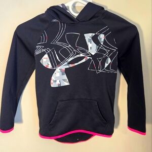 ⭐️Under Armor Black Hoodie with Abstract Design and Pink Trim Youth Size XS